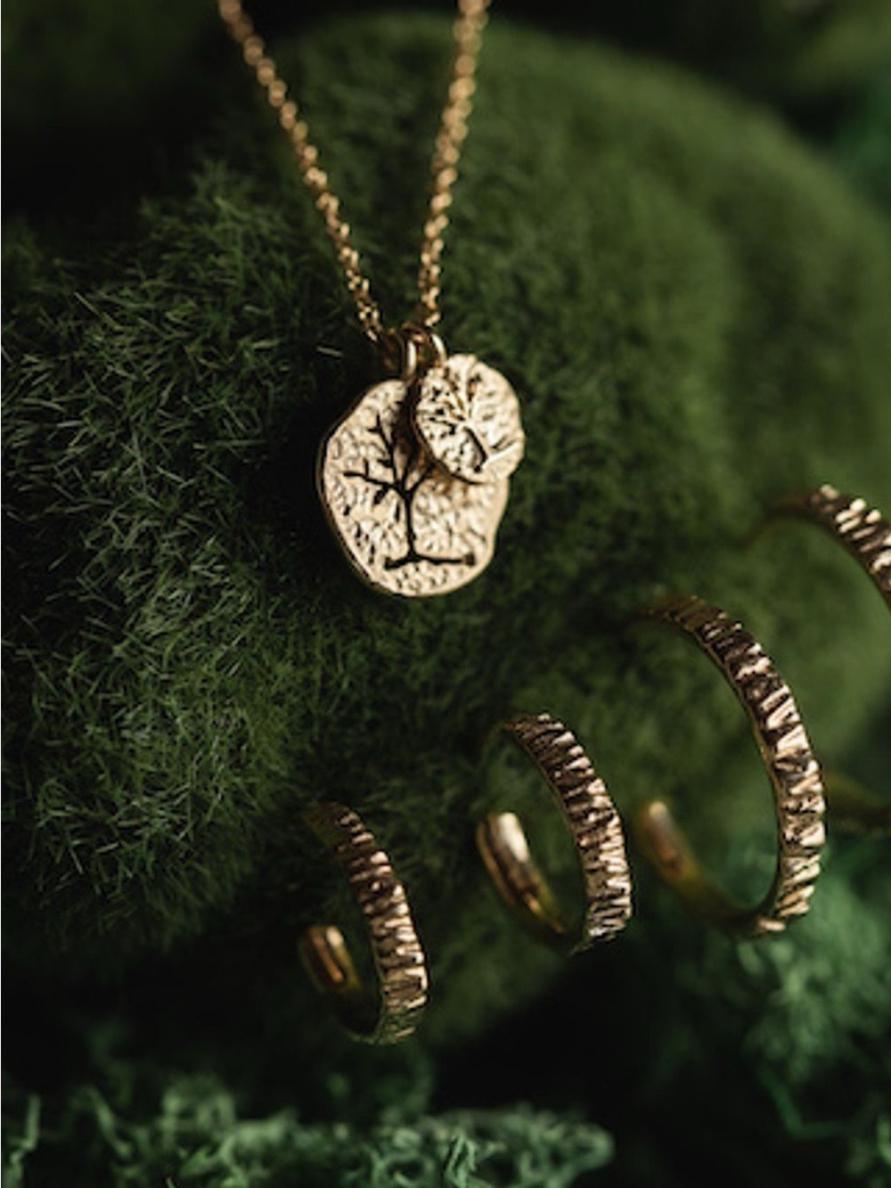bluboho Gold Textured Tree of life hoop Earring (1) - Picture 3 of 7